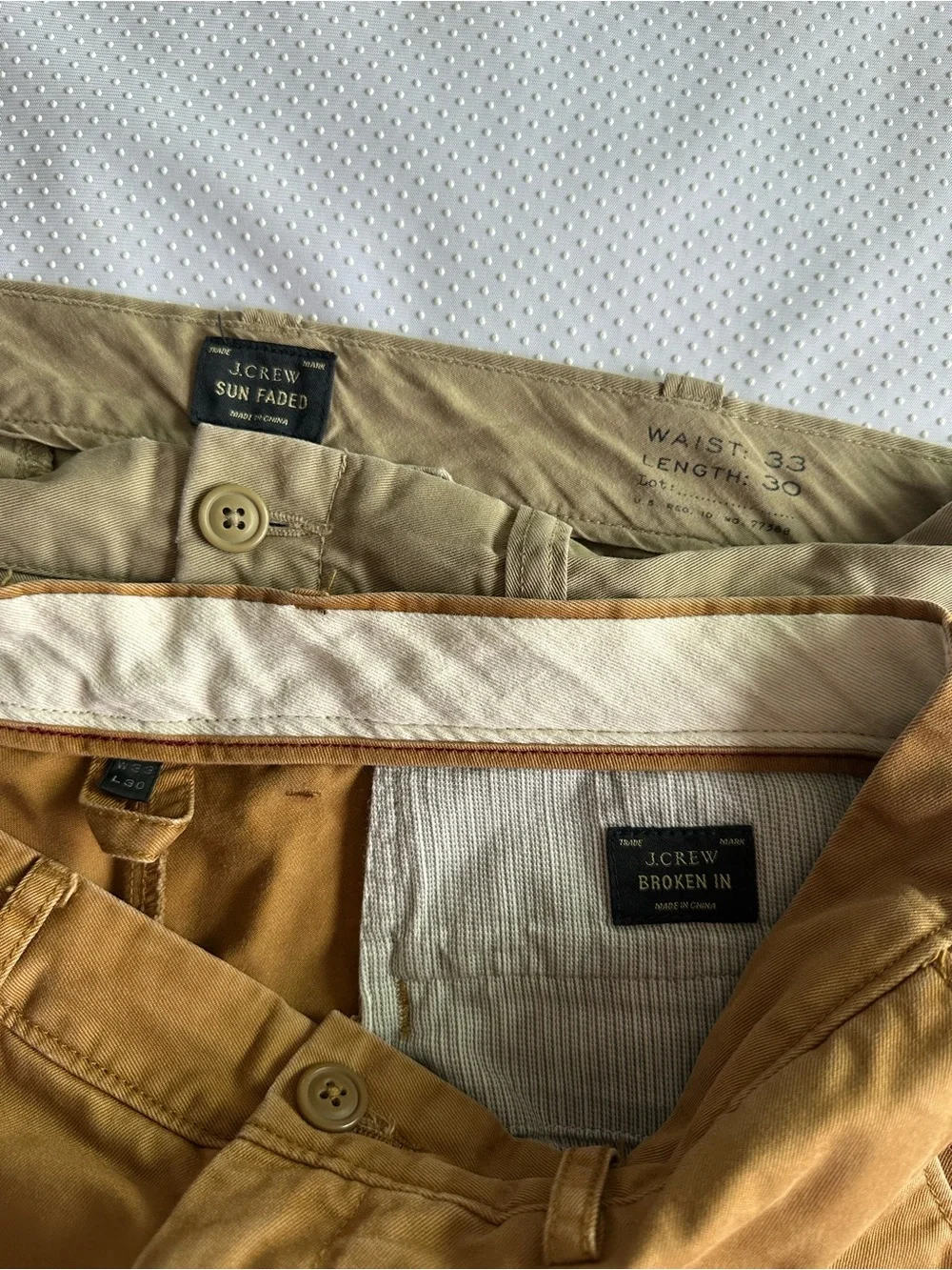 J. Crew Men's Chinos in Caramel Brown and Olive Sz 33/30